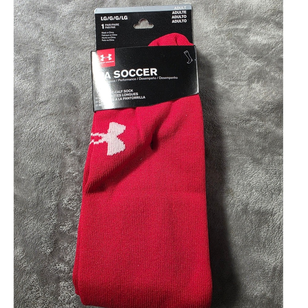 Under Armour Soccer Socks Men Size LG Red Over-The-Calf ArmourDry 1 Pair NEW